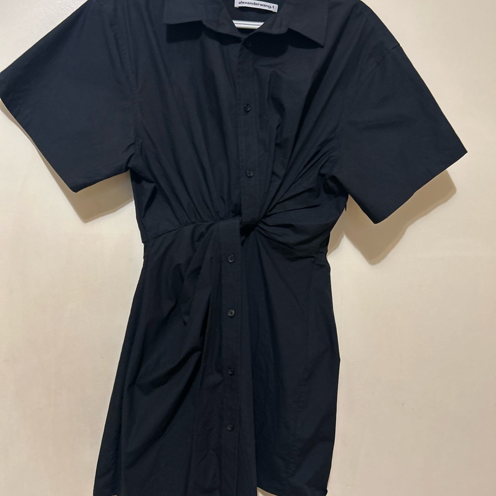 Alexander Wang Black Twist Front Off-kilter Button-Shirt Dress